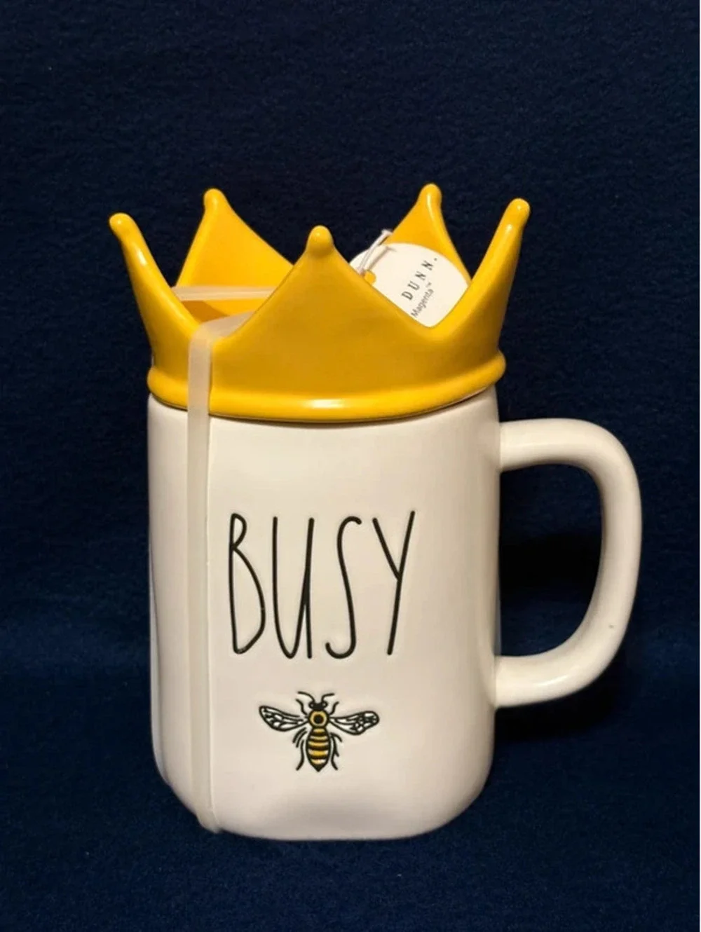 Rae Dunn “Busy Bee” Mug W/ Yellow Crown Topper Lid LL Magenta Spring Summer
